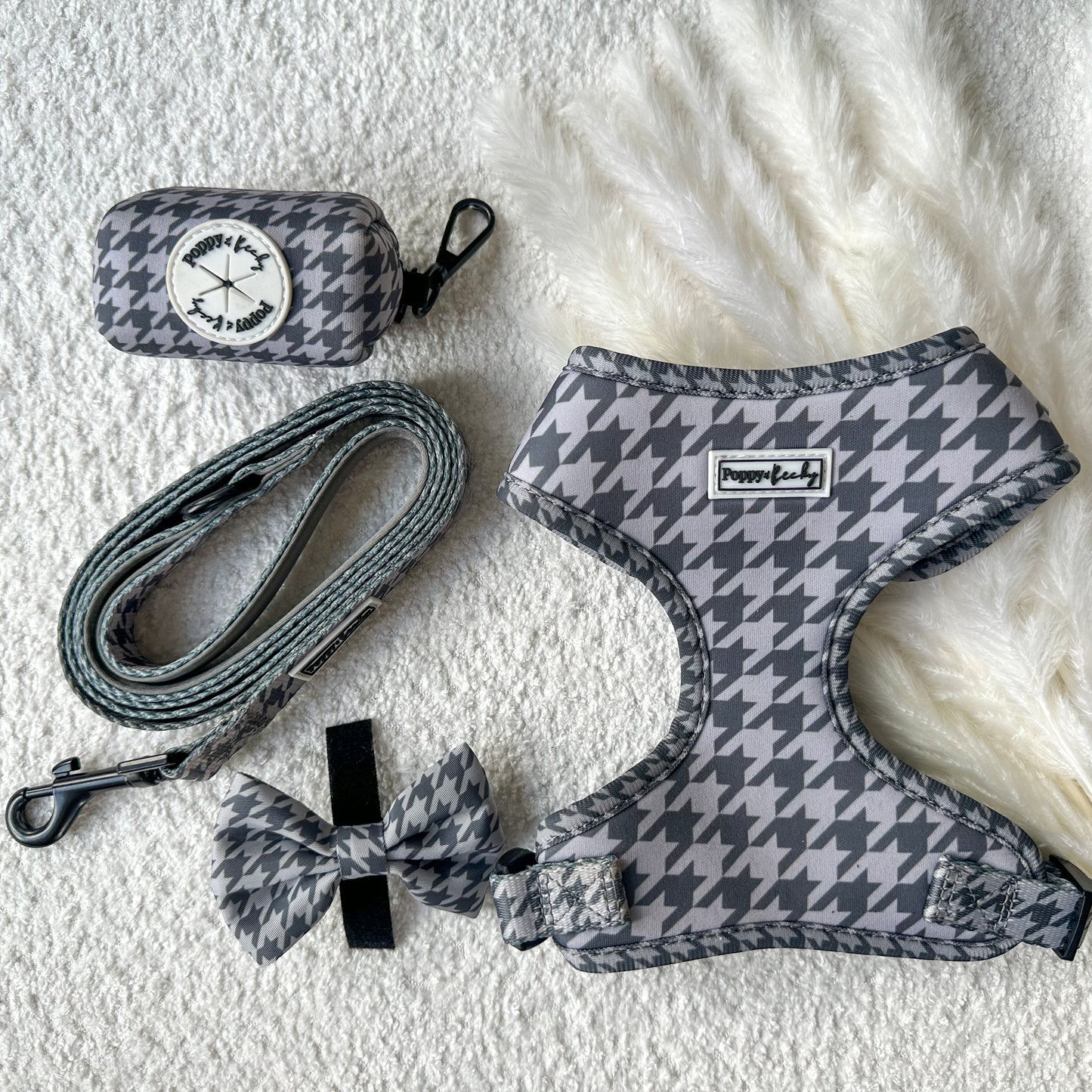 Charcoal Houndstooth Adjustable Neck Harness